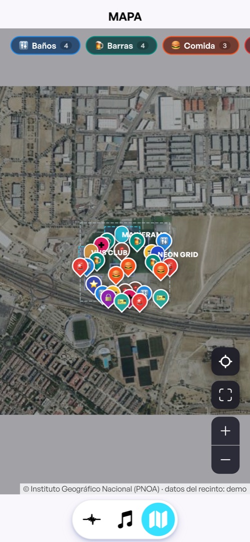 Mapa del recinto con puntos de interés en la app del festival